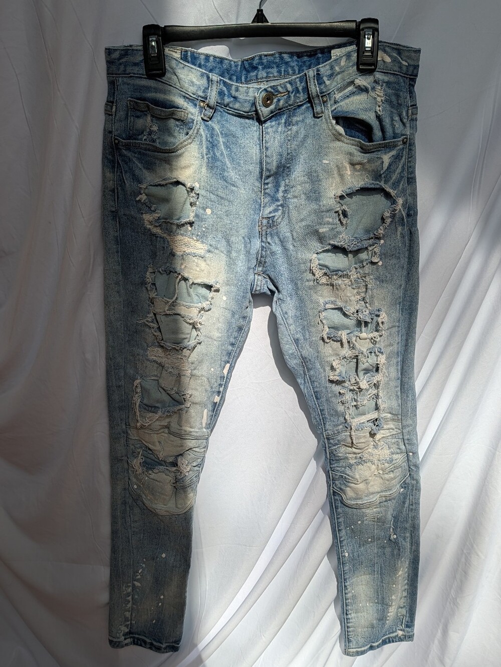 Men's Skinny Distressed Light Blue Ripped Jeans